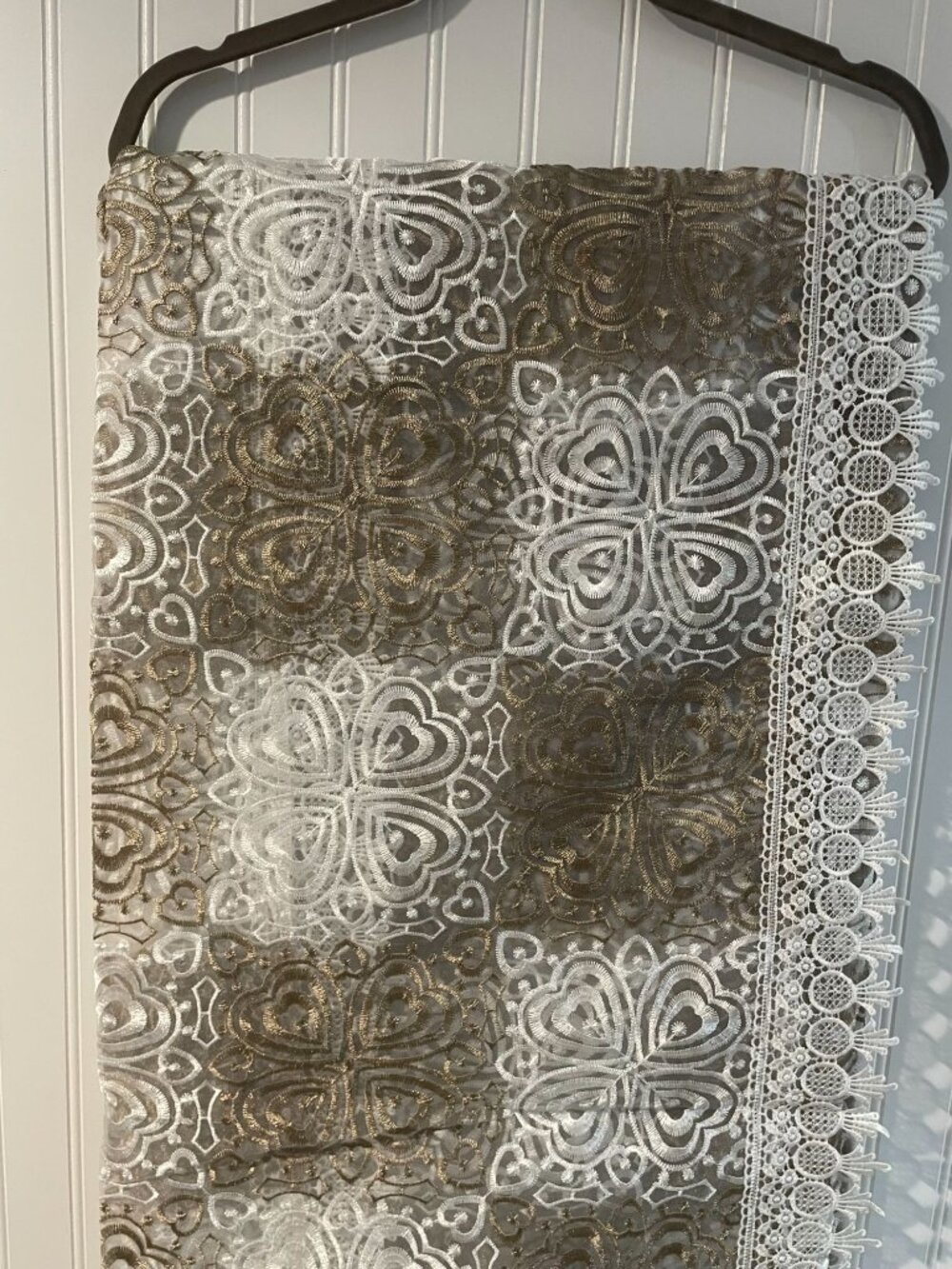 Elegant Gold & White Embroidered Lace Tablecloth  60" X 90"